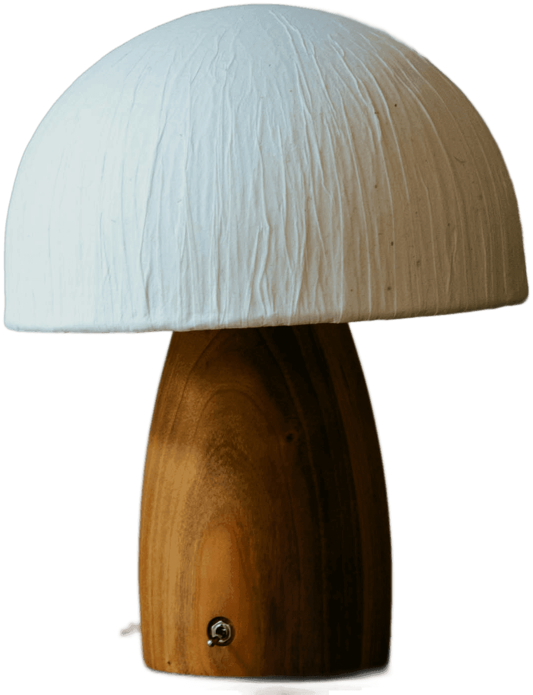 Cream mushroom lamp on a wooden stem